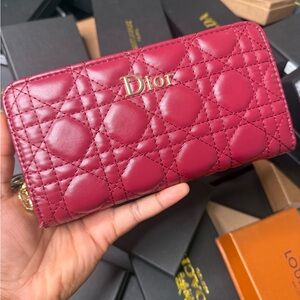 Dior Women's Burgundy Quilted Wallet